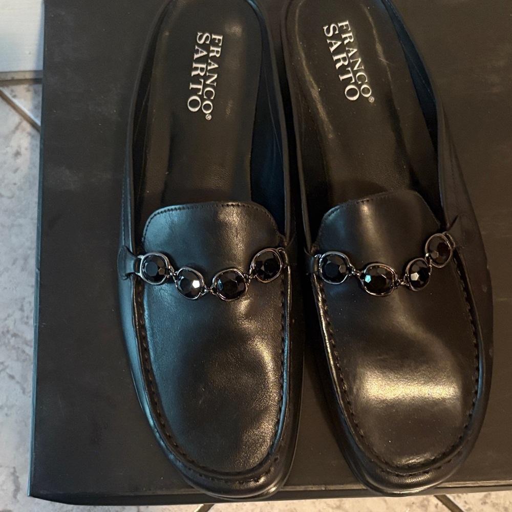Franco Sarto Black Embellished Loafers